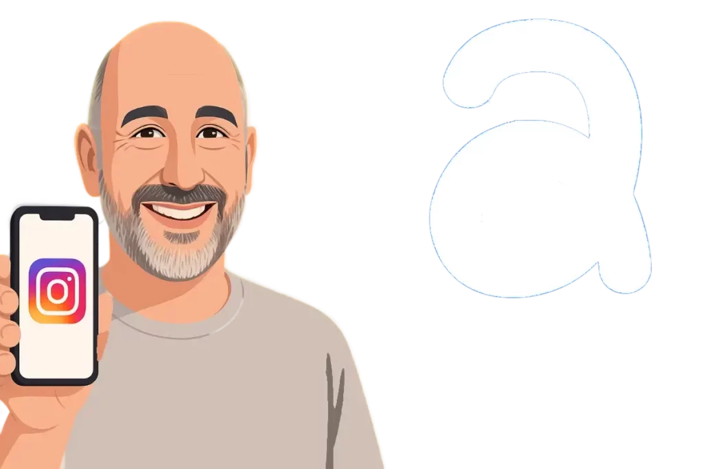 Portrait stylisé d’un collaborateur tenant un smartphone affichant Instagram, illustrant la présence de Kammi sur les réseaux sociaux.