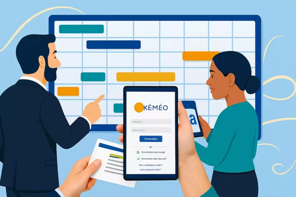 Illustration professionnelle montrant un outil de gestion des congés en entreprise, optimisé pour les RH