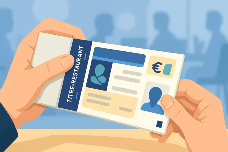 Illustration d’un carnet de titres-restaurant tenu en main, utilisé pour la gestion administrative du personnel