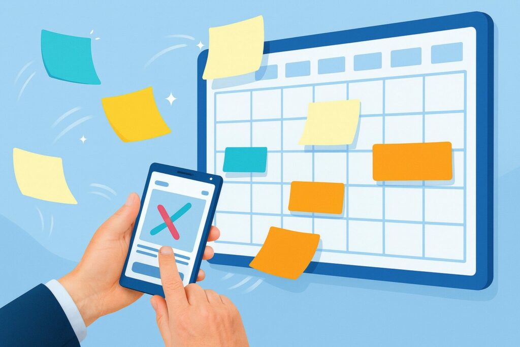 llustration de la saisie automatisée des congés et absences via un calendrier numérique et un smartphone