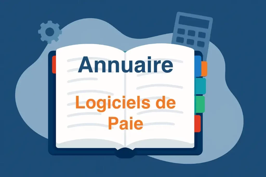 Illustration d’un annuaire ouvert avec onglets colorés symbolisant différents logiciels de paie