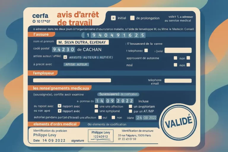 Illustration d’un avis d’arrêt de travail en format Cerfa, document médical officiel pour la déclaration d’un arrêt maladie en entreprise.