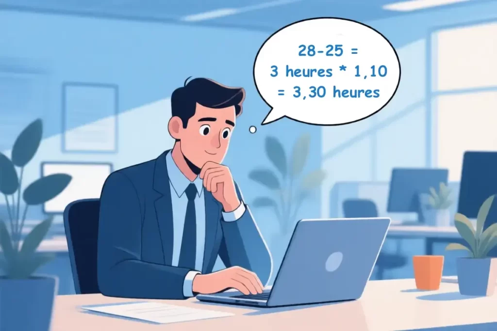 Responsable RH calculant les heures complémentaires d’un salarié à temps partiel sur son ordinateur portable